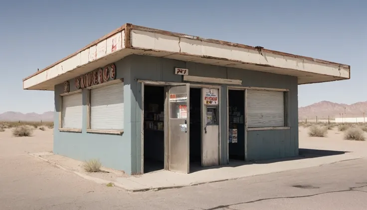 Initially, he thought it was a convenience store in the middle of the desert, but he soon realized that he was in front of a desolate establishment, almost as if it had been suddenly abandoned.
The door to what appeared to be a convenience store creaked op...