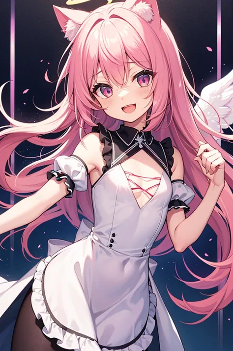 cat ears tail,long hair,pInk hair,angel shota,angel,halo,frilly angel uniform,boys flat chest,Say good night and open mouth smile,
hyper detail and hyper precise illumination,anime style outline,