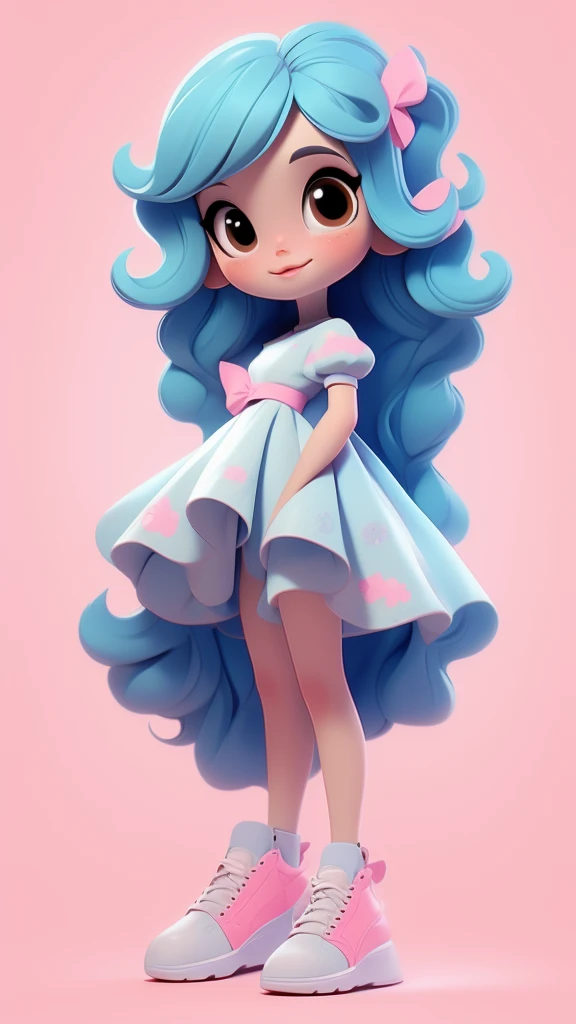 chibi baby 8k, highly detailed, beautiful girl, baby, chibi, , cover art, blue hair bow, brown long hair pink sleeve dress, whit...