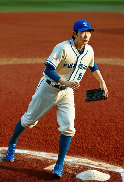 Baseball Player, by zhang daqian and Gu_An and Lü_Ji and Zhang Jingna and wenjun lin, full body, cinematic still, cinemascope, (best quality, masterpiece), very aesthetic, perfect composition, intricate details, ultra-detailed, vivid colors