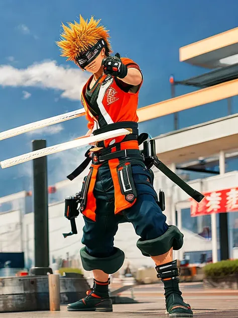 katsuki bakugo from &#39;my hero academia&#39; in high quality, with a dark and personalized theme. show him in an aggressive po...