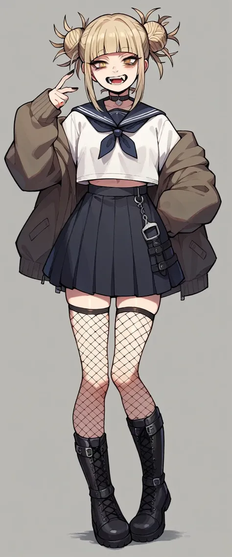 Himiko Toga gothic outfit, black fishnet stockings, black skirt and black boots (whole body)