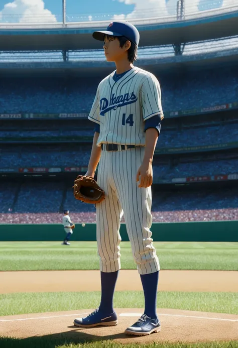 Baseball Player, by Makoto Shinkai, full body, cinematic still, cinemascope, (best quality, masterpiece), very aesthetic, perfect composition, intricate details, ultra-detailed, vivid colors