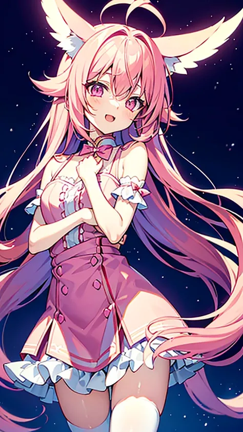 cat ears tail,long hair,pInk hair,angel shota,angel,halo,frilly angel uniform,Say good night and open mouth smile,
hyper detail and hyper precise illumination,anime style outline,crossdressing boy,