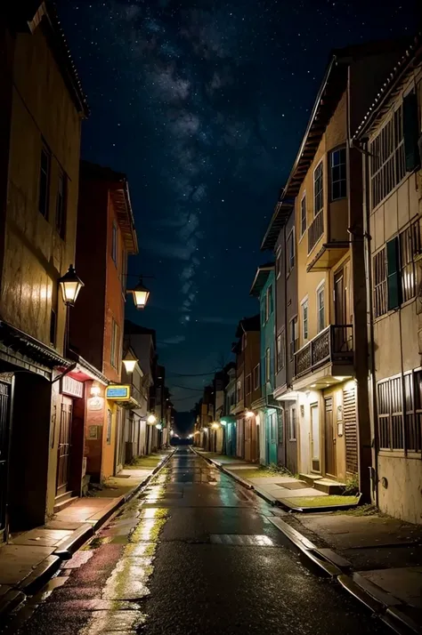 deserted street at dark night ugly houses