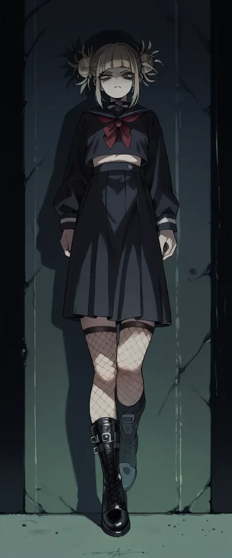 Himiko Toga gothic outfit, black fishnet stockings, black skirt and black boots (whole body) (top negro)