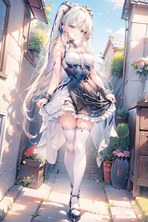 Cute anime waifu wearing beautiful clothes, Azure Lane style,anime goddess,anime style 4k, Perfect body, perfect big breasts,((best quality, 8K, masterpiece :1.3)),white stockings