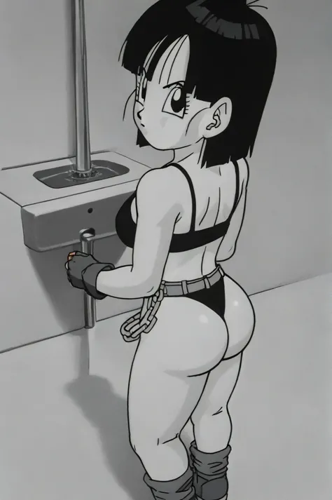 fountain_cheered up, score_9, score_8_above, score_7_above, cheered up screencap,8k, absurd resolution,
Pan (Dragon Ball), 1 girl, Alone, looking at the viewer, short hair, hits, black fur, session, whole body, black eyes, denim, orange scarf, retro artSty...