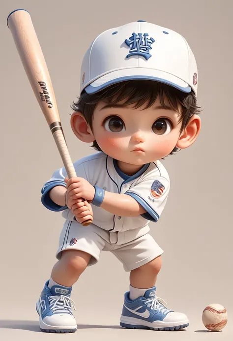 ( Correct and perfect anatomy ) 3D Q version boy baseball player baseball player white hat jersey sneakers very cute looking at the viewer art with precise details anatomically correct, Super detailed, best quality.Detailed and exquisite masterpiece cartoo...