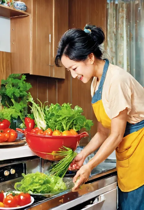 A woman washing vegetables、kitchen