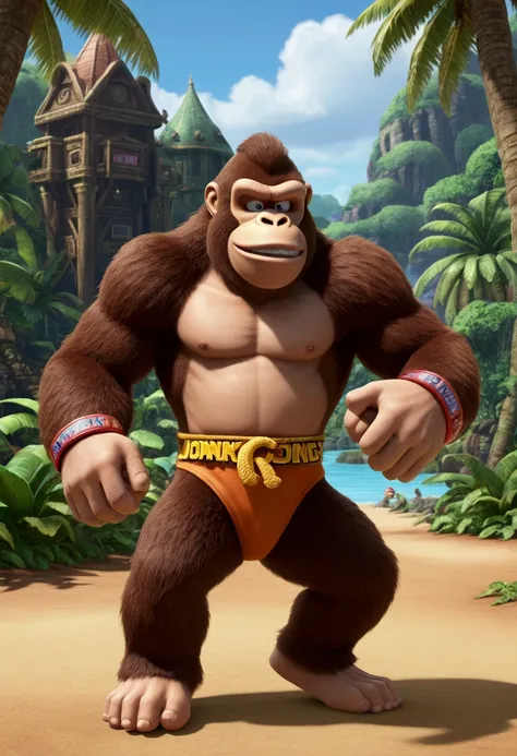 Baseball Player, Donkey Kong country, full body, cinematic still, cinemascope, (best quality, masterpiece), very aesthetic, perfect composition, intricate details, ultra-detailed, vivid colors