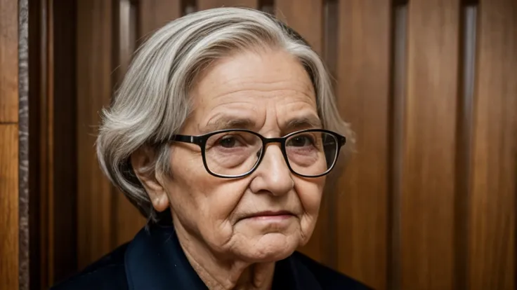 mulher mais old woman with glasses and a tie looking at the camera, a character portrait of László Balogh, shutter, fotorrealism, o olhar de uma pessoa elderly, old lady, mulher mais old woman, old woman, tense look, an old lady, elderly, high-quality port...