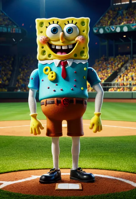 Baseball Player, SpongeBob SquarePants, full body, cinematic still, cinemascope, (best quality, masterpiece), very aesthetic, perfect composition, intricate details, ultra-detailed, vivid colors