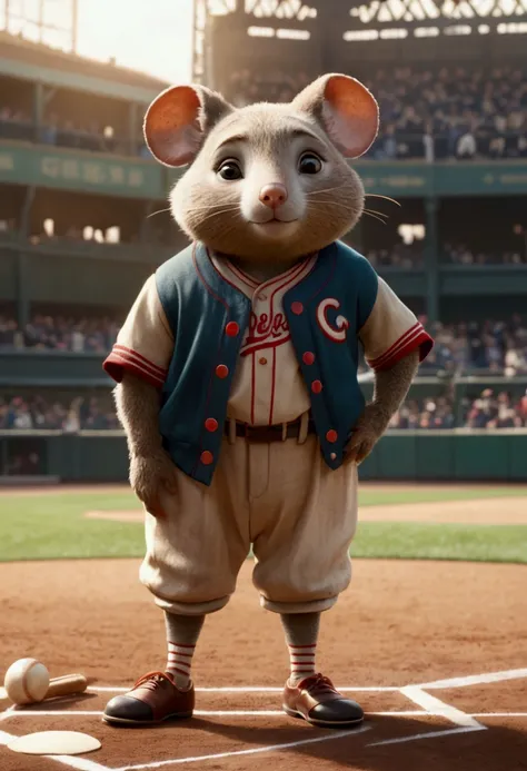 Baseball Player, Ernest and Celestine, full body, cinematic still, cinemascope, (best quality, masterpiece), very aesthetic, perfect composition, intricate details, ultra-detailed, vivid colors