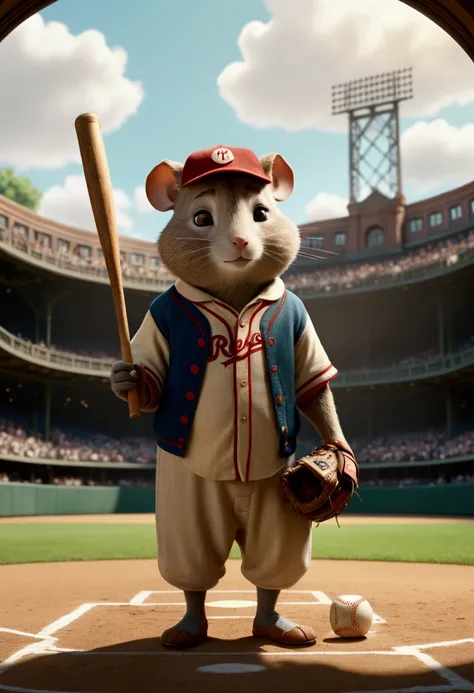 Baseball Player, Ernest and Celestine, full body, cinematic still, cinemascope, (best quality, masterpiece), very aesthetic, perfect composition, intricate details, ultra-detailed, vivid colors