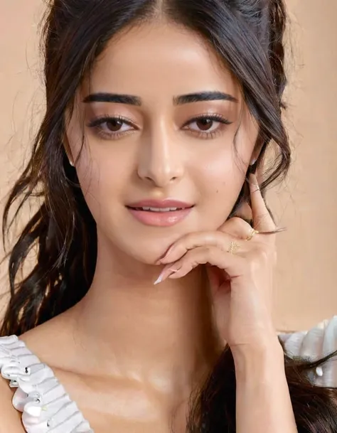 hires headshot photo of ananya pandey woman, studio quality, looking straight maid outfits