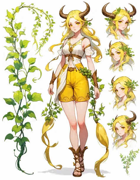 sketch (Character Design Sheet, Same characters, whole body, Three-species, Front, ~ ~ ~ side, Come back),(Very bright:1.1), White background, [1 girl:7], (tilted his head:1.2), ([sketch|watercolor (Temperate)]:1.15),whole body, Yellow medieval summer girl...