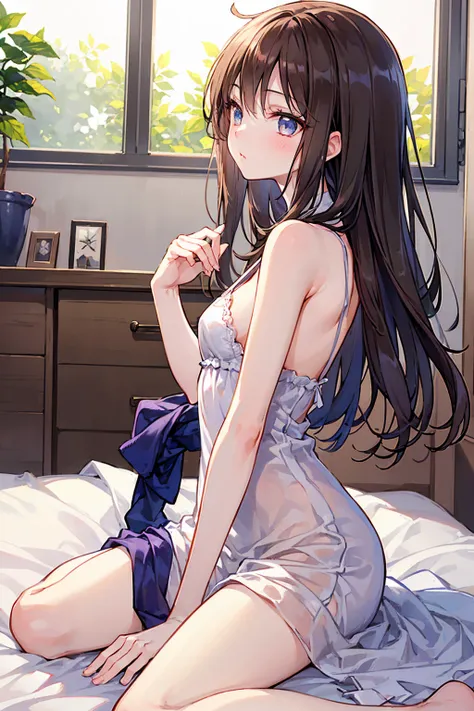 How to sit a girl，Written boundary depth, Delicate eyes, Distinctive nose line，Fine skin、Smooth、Perfect beauty、Small breasts、thin，((Natural style))，Brown Hair、Truly beautiful、Beautiful profile，Perfect Style，Ahegao，((Boyish clothes))，Shortcuts，Western-style...