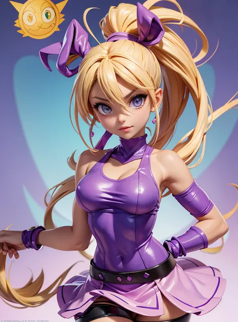 a cartoon girl with a ponytail and a purple top, concept art inspired by Akira Toriyama, deviantart, process art, gyro zeppeli, gadget hackwrench, jojo anime style, in jojos bizarre adventure, lola bunny fanart, knights of zodiac girl, natalie from epic ba...