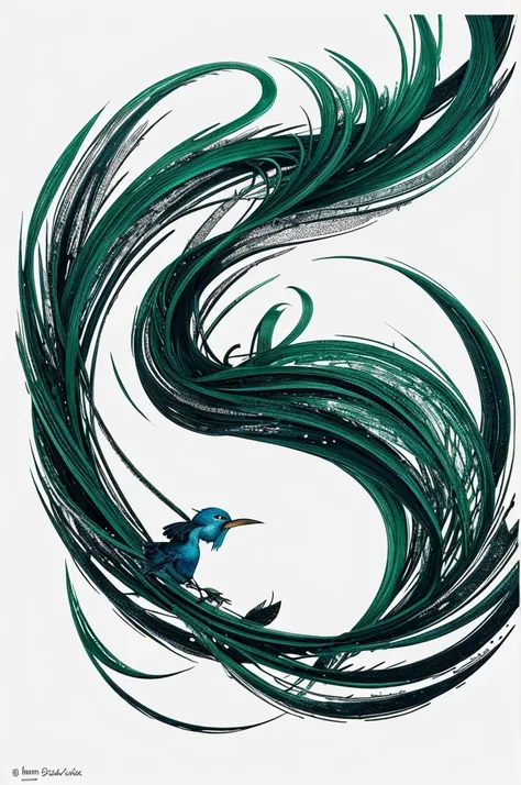 Une image de phœnix avec un fond blanc, puis le phœnix avec des couleurs noir vert marron bleu 