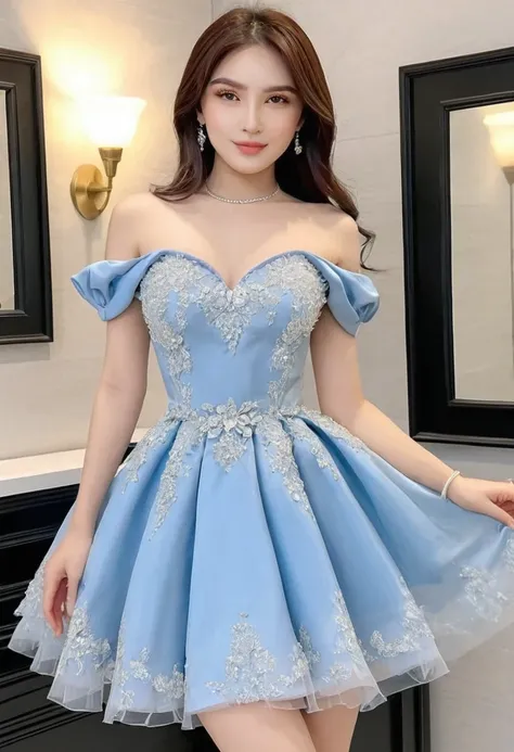 (best high quality:1.5), work of art, (8k), extremely detailed, (High details:1.4), Solo, HotLexi female with 24 years old, (puffy dress),