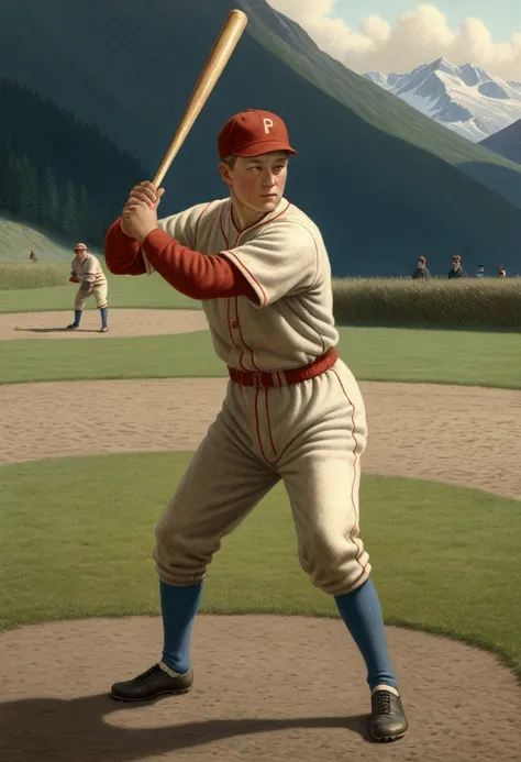 Baseball Player, by Theodor Kittelsen, full body, cinematic still, cinemascope, (best quality, masterpiece), very aesthetic, perfect composition, intricate details, ultra-detailed, vivid colors