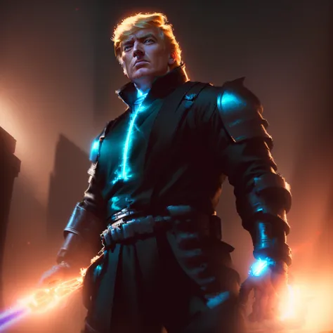 a close up of a person with a green lightsaber, donald trump as a jedi hero, donald trump as a jedi, (best quality,4k,8k,highres,masterpiece:1.2),ultra-detailed,(realistic,photorealistic,photo-realistic:1.37),extremely detailed eyes and face, beautiful det...