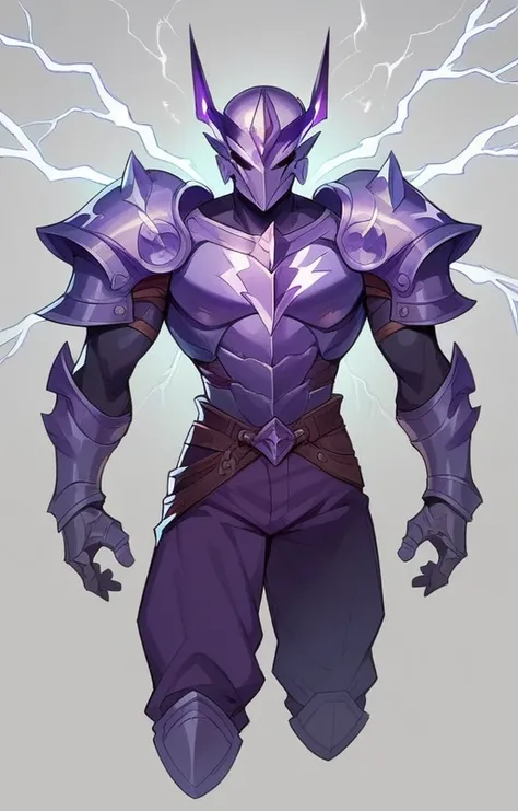 Woman in purple clothing and light metallic armor, Lightning surrounds his body as he runs at such speed that the surroundings are distorted..