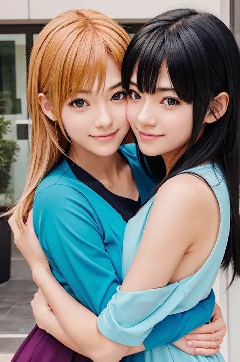 Generate  a anime of sisters are hugging each other 