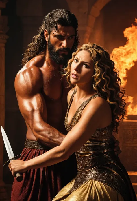 create the biblical scene of Delilah cutting Samson&#39;s hair 