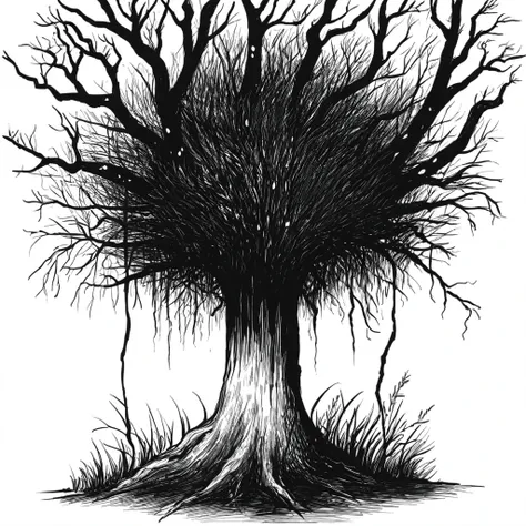 a tree is growing out of their head in J-horror art style
