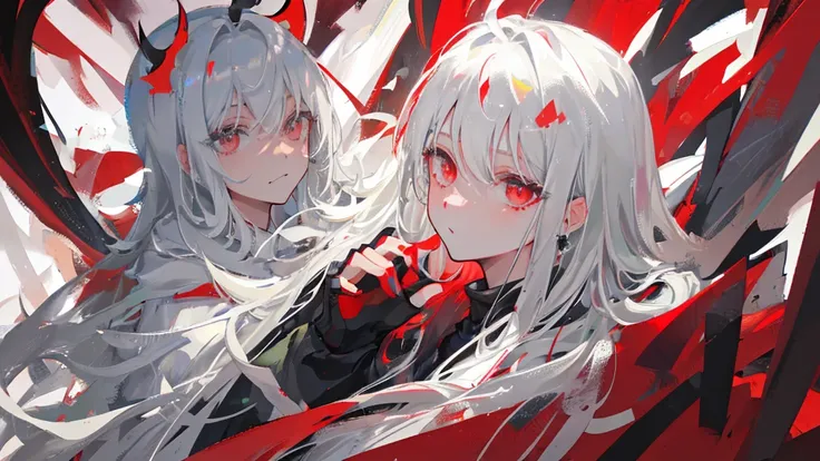 ((highest quality)), ((masterpiece)), (detailed), Perfect Face,Perfect leg,Medium-long gray hair,Red Eye,Calm face