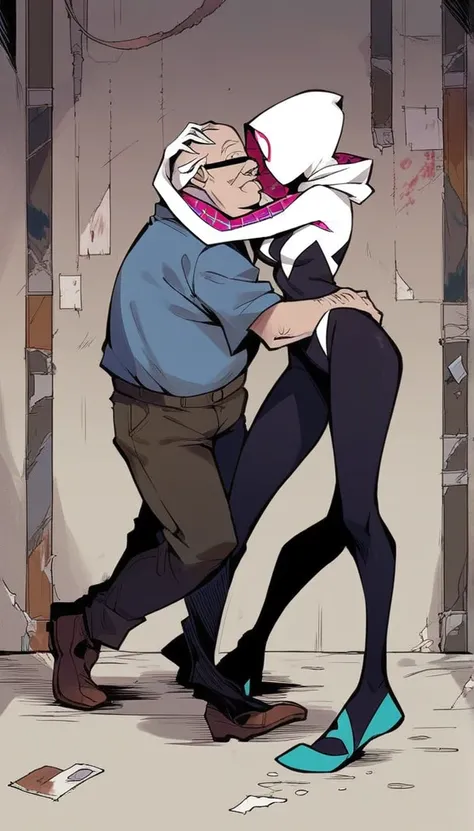 
Masterpiece , best quality , Masterpiece , best quality , Spider Gwen , 1 woman, mask , Leotard , abdomen , big breasts , Long legs , Put your hands on your hips. , canvas shoes , 1 man , Old Man , Short body , molest , paw , hug kiss , abandoned factory ...