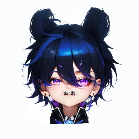 cartoon image of a boy with a blue hair and a black jacket, akane owari danganronpa, chibi, maplestory mouse, [[[[grinning evily]]]], inspired by Okumura Masanobu, cute character, hiro, handsome japanese demon boy, anime moe artstyle, mika kurai demon , 1g...