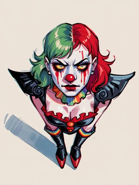 score_9, score_8_above, score_7_above, score_6_above, score_5_above, score_4_above, c0l0ursk3tch, 1 girl, Sketch, clown painting, terror, evil
