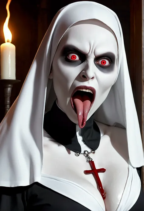 Creepy SEXY bonnie aarons valak, Sexy Valak, Valak Huge BREAST, Bonnie Aarons the body is wet with a transparent white and viscous liquid, sticking his tongue out with an erotic facial expression, Fat Vaginal, The nun, Red Eye, Very Long Tongue, Cum in Ton...