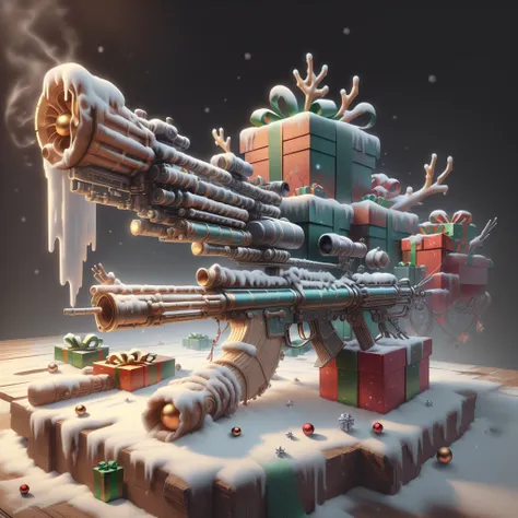 scifi, xmastech,
 (rifle on table) , (simple background:1.3), , product commercial,