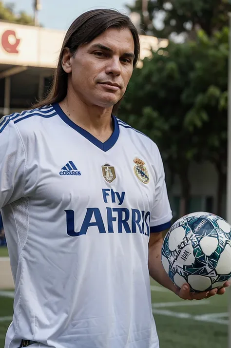 Jair Bolsonaro with the Real Madrid shirt playing football distracted