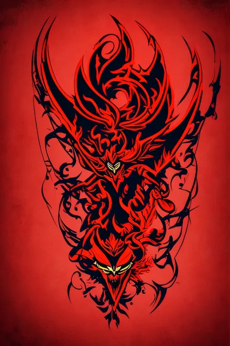 logo, demon, red detail, single face