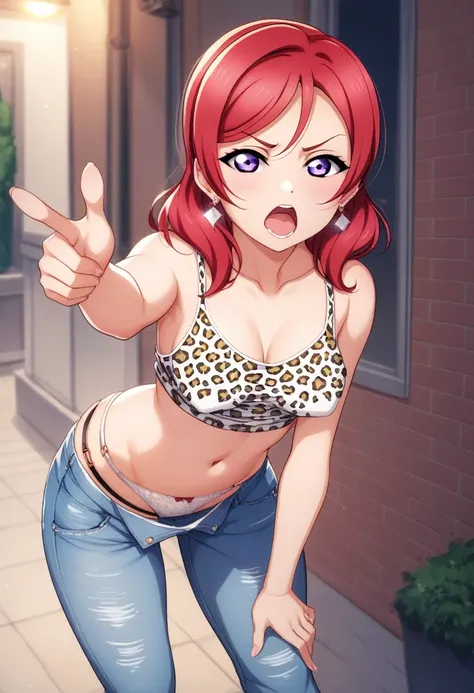 masterpiece, love live,sexy, breasts,8k wallpaper, looking at viewer, nishikino maki, low waisted jeans pants, white underwear, ...