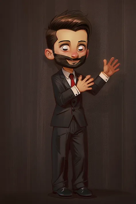 a man with a bushy beard, brunette hair but with a blonde topknot, wearing a black suit with a red tie, cartoon style - renan so...