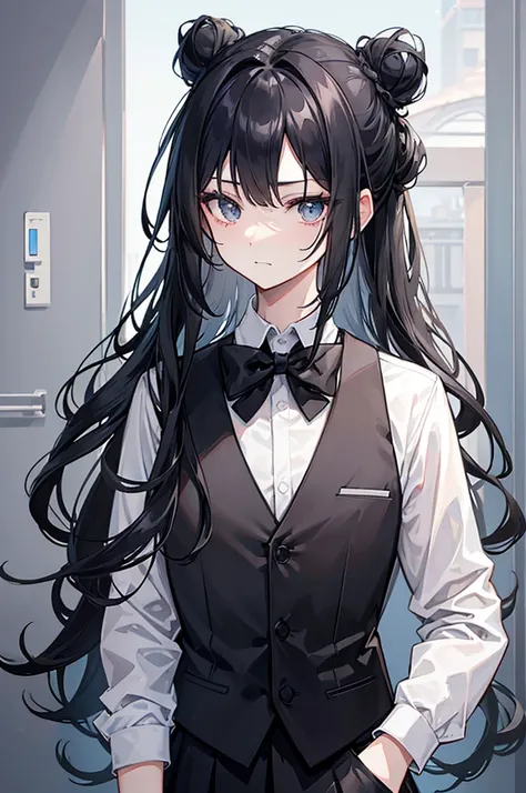 Physical description
- **Hair**: The character has long, wavy black hair styled in two high buns with strands falling to the sides of her face.
- **Eyes**: Its eyes are large, gray in color, and appear slightly almond-shaped.
- **Skin**: The skin is light ...