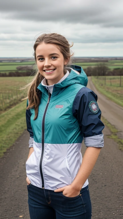 Daisy Edgar-Jones dressed in tornado chaser clothing and smiling