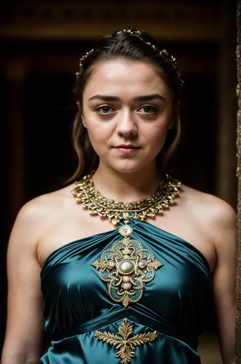 Foto RAW, Arya Stark, Stunning Beauty, Ravishing, Enchantress, Extremely gorgeous lady, Arya Stark PLAYED BY MAISIE WILLIAMS, Queen Arya Stark, she  a mature woman now, milf, sexy mediaeval battle dress, gladiator woman, body, 40 years old Woman, Roman sla...