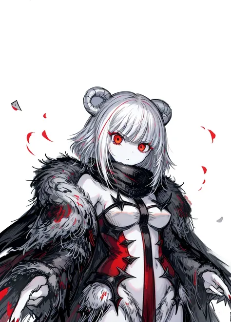 1girl ,white hair,red eyes, pale fur beast, polar, nice clothes,red claws, (high resolution, high detail, best quality), angry