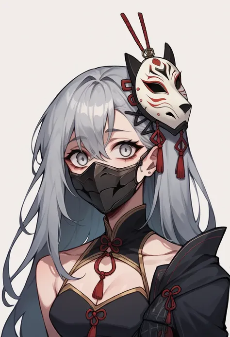 gray-haired korean girl wearing gorgy masks or accessories