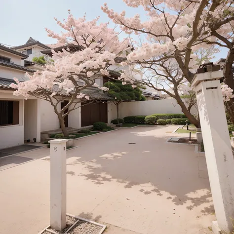 A beautiful minimalist sakura tree, elegant japanese aesthetic, minimalist logo design, delicate pink and white tones