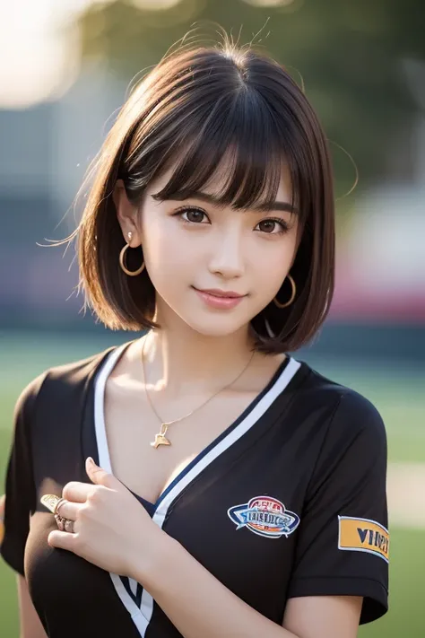 girl, White skin, ((Dark brown short tiered hair)), V cut with layers and bangs, Brown eyes, Soft atmosphere characteristics (Highest quality, Ultra-high resolution, 8K, RAW Photos, Ultra-high resolution: 1.2, masterpiece: 1.3), (Realistic, Realistic: 1.37...