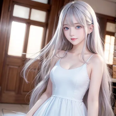 silver shiny hair、super long straight silky hair、dazzling blonde super long silky hair、16 years old cute little beautiful face、a...