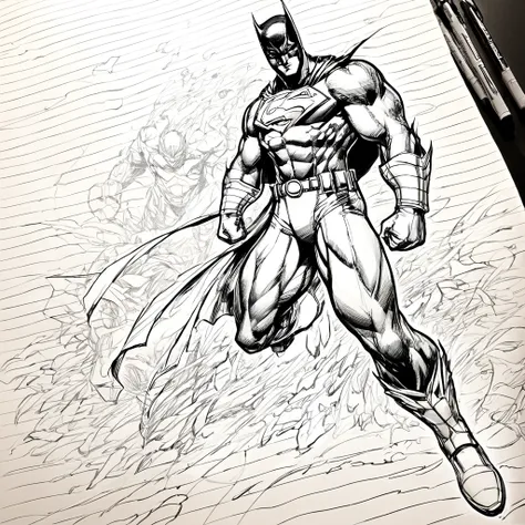 art style drawing, Jim Lee art style, Sartori writing on paper